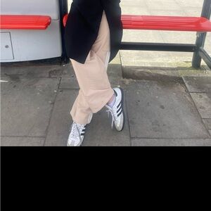 Adidas tan striped pants Size M